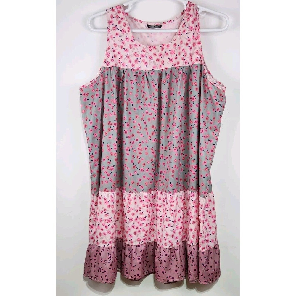 Noracora Women's  Maxi‎ Sleeveless Dress 3XL COTTAGE CORE FLORA Pink Gray Floral